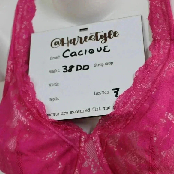 Cacique hot pink lace underwire bra size 38DD - Picture 6 of 11